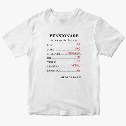 Tricou din bumbac personalizat cu text -  Program săptămânal 