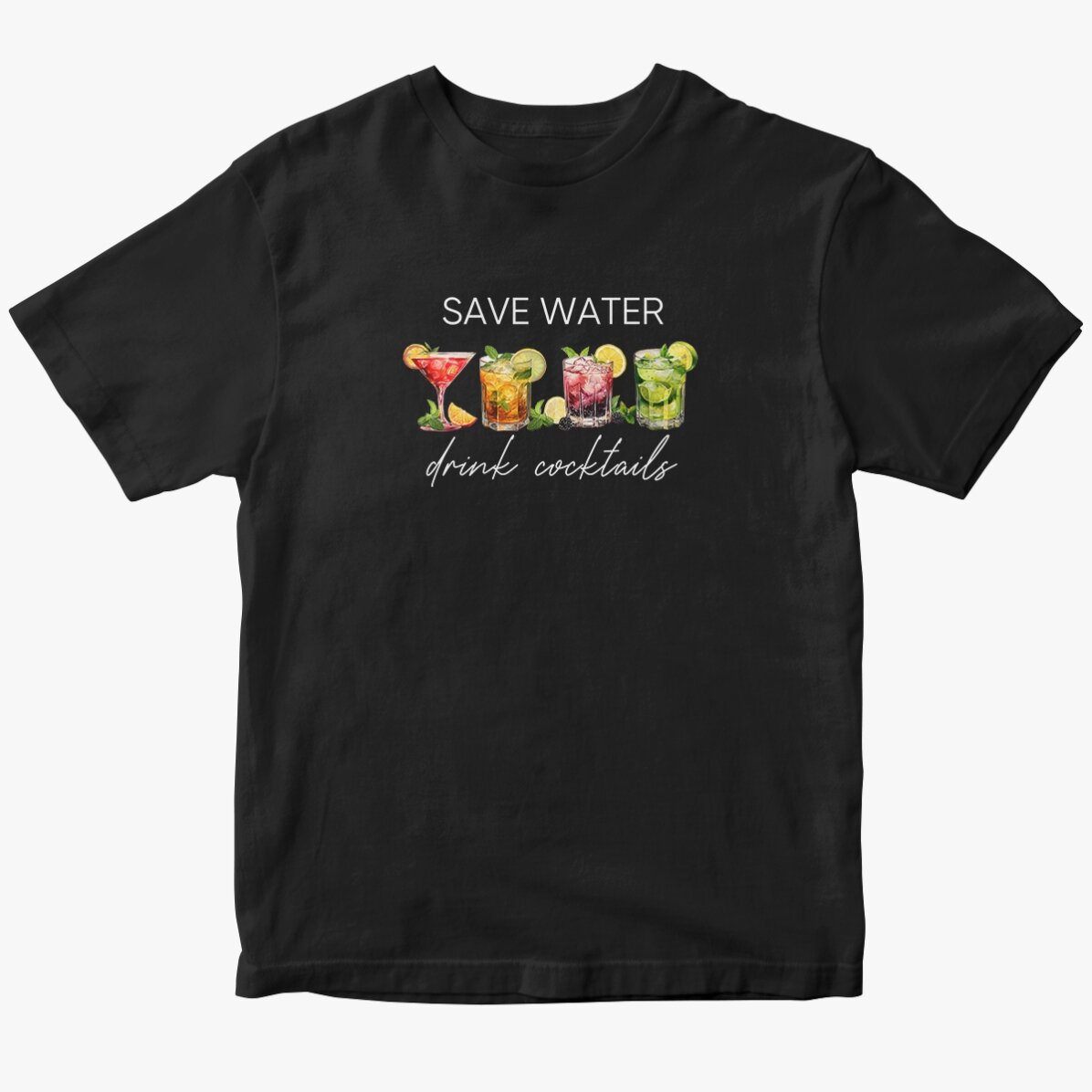 Tricou din bumbac personalizat cu text - Save water, drink cocktails