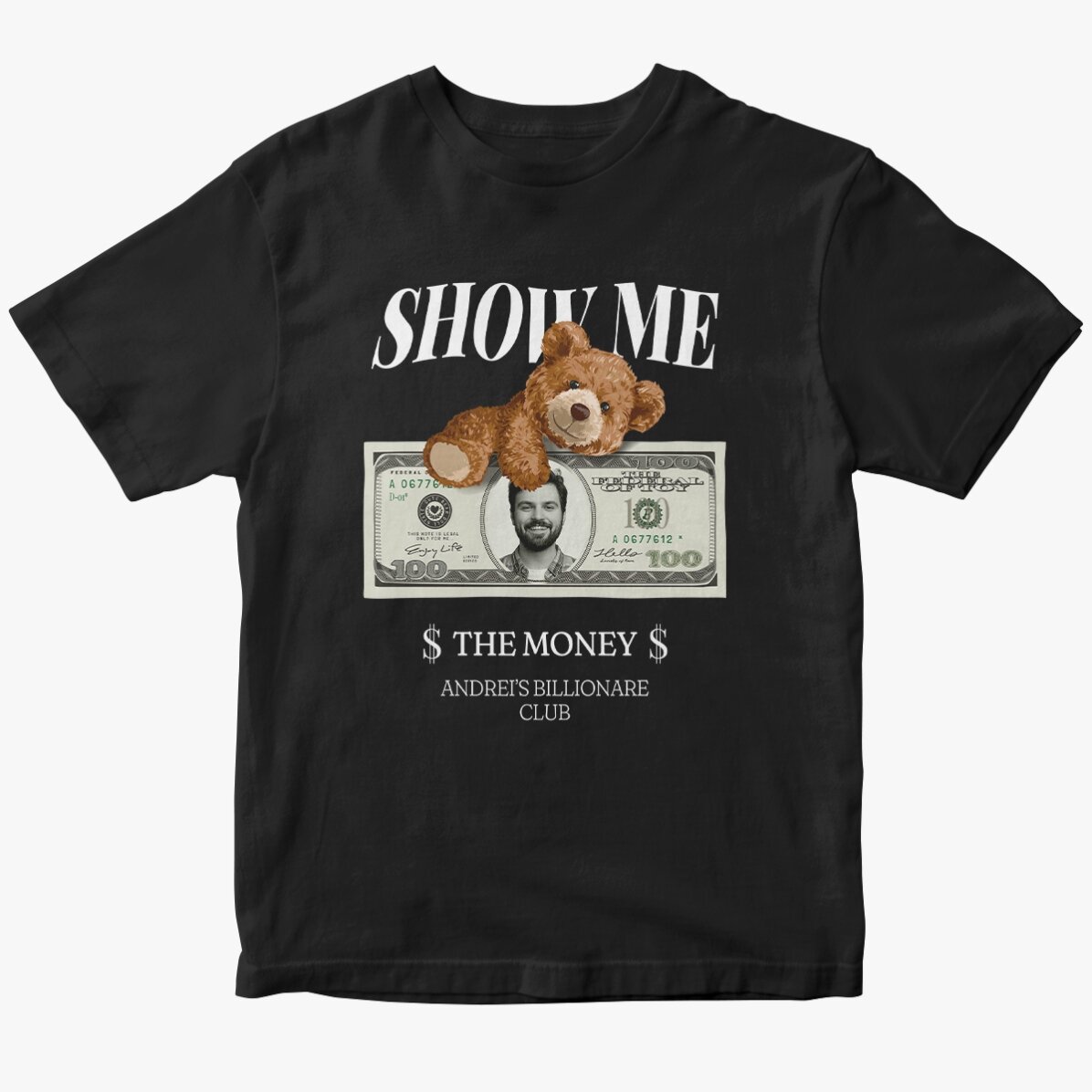 Tricou din bumbac personalizat cu poză și text - Show me the money