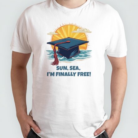 Tricou din bumbac personalizat cu text - Sun, sea, finally free