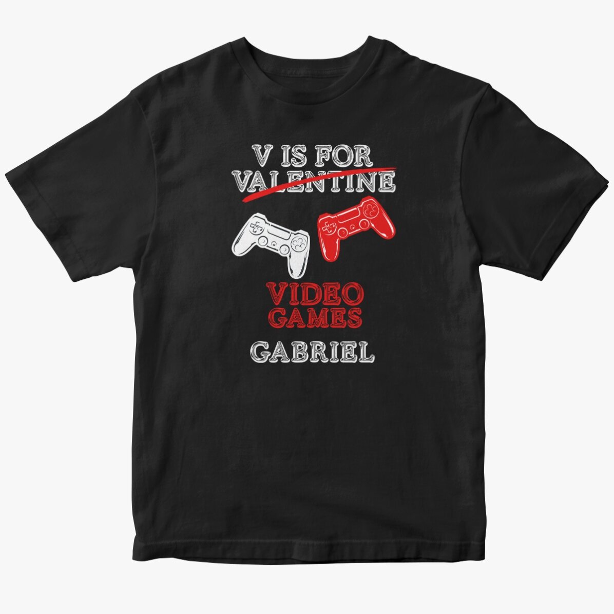 Tricou din bumbac personalizat cu text - V is for Video Games