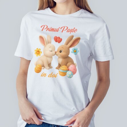 Tricou din bumbac personalizat de Paște - Loving bunnies