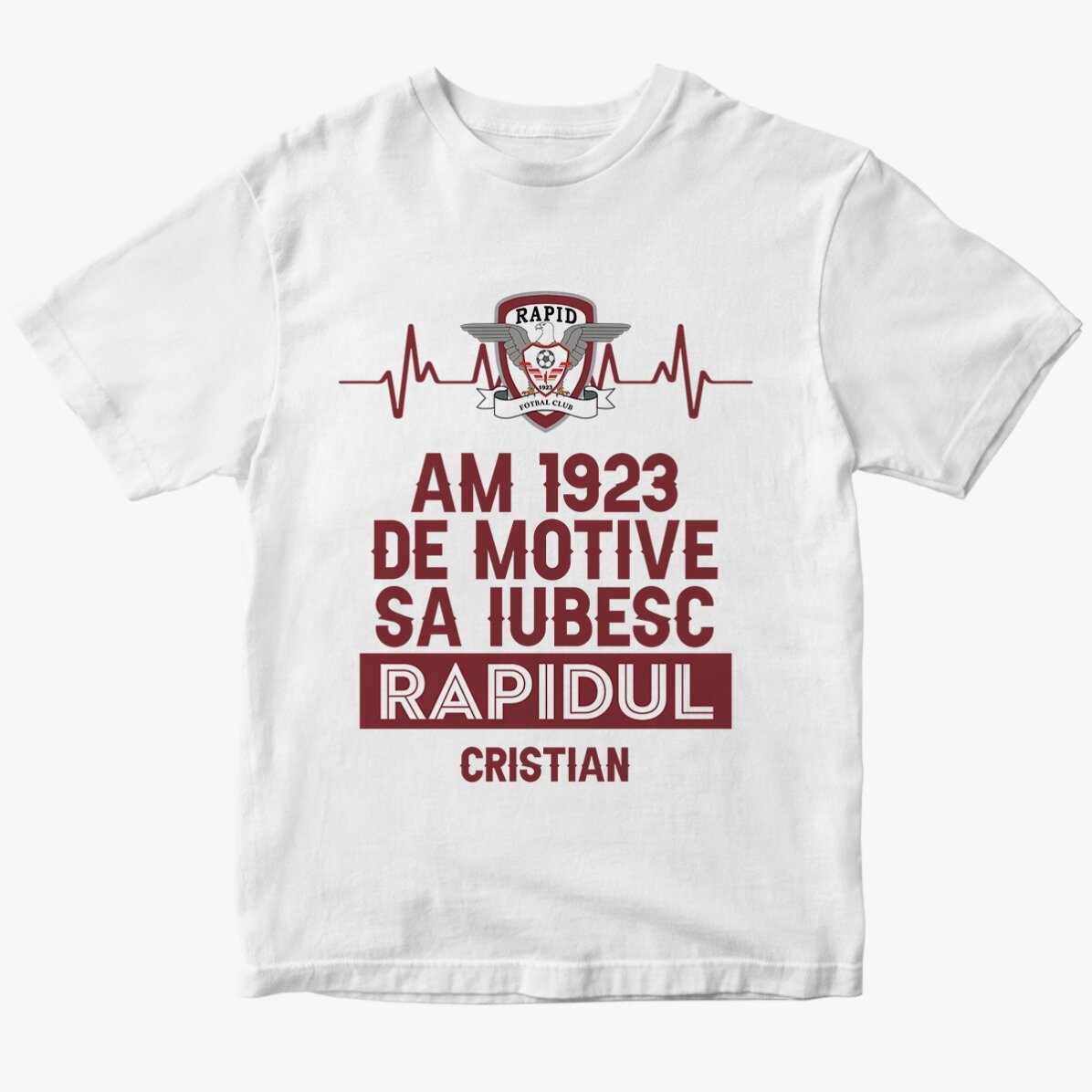 Tricou din bumbac personalizat FC Rapid cu text - 1923 de motive să iubesc Rapidul