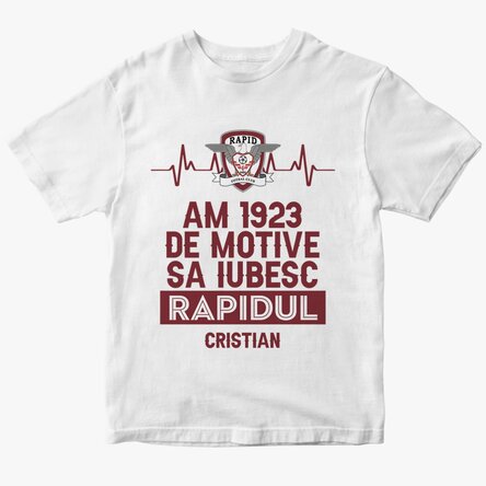 Tricou din bumbac personalizat FC Rapid cu text - 1923 de motive să iubesc Rapidul
