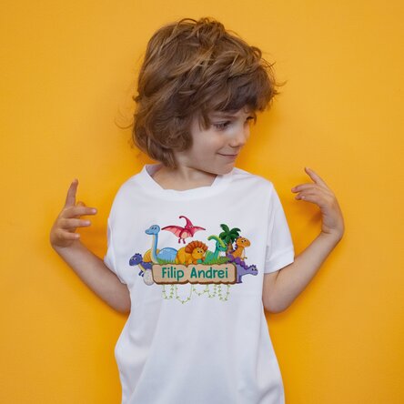 Tricou sport pentru copii personalizat cu nume - Dino