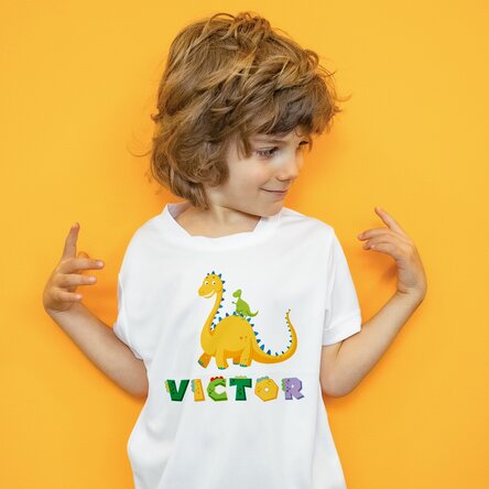 Tricou sport pentru copii personalizat cu nume - Dinozaur
