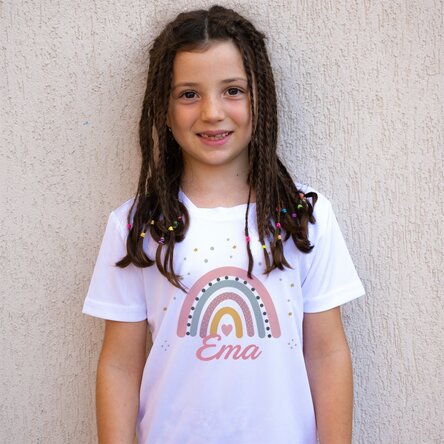 Tricou sport pentru copii personalizat cu nume - Rainbow