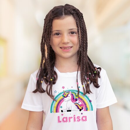 Tricou sport pentru copii personalizat cu nume - Unicorn și curcubeu