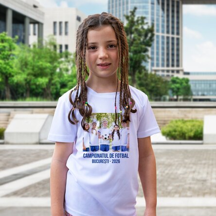 Tricou sport pentru copii personalizat cu o poză și text