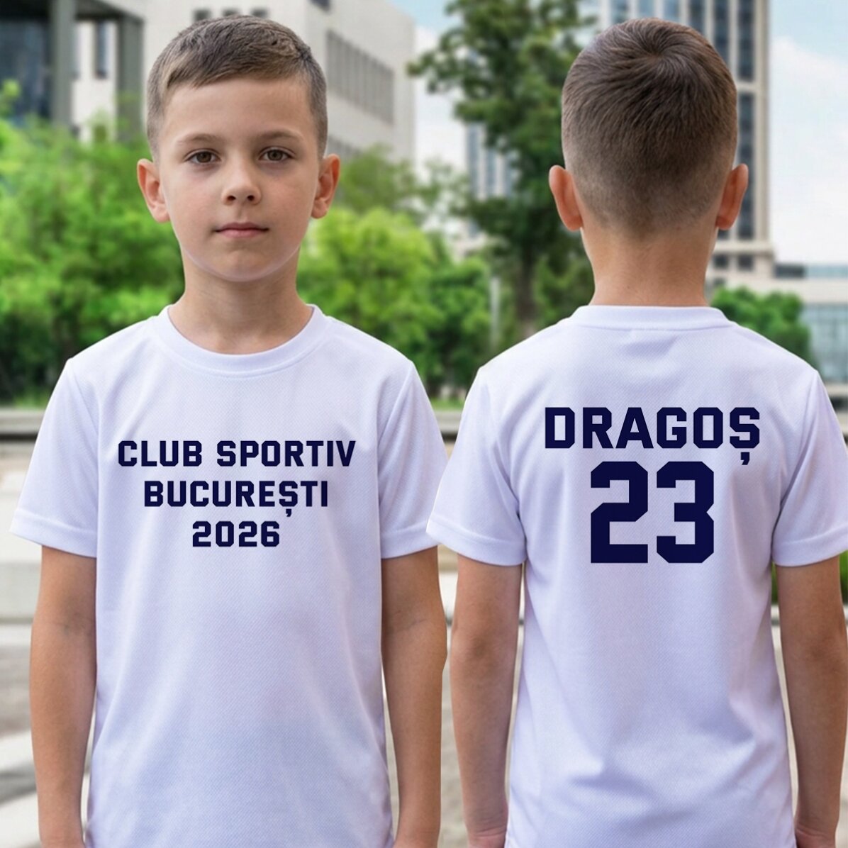 Tricou sport pentru copii personalizat față verso cu text