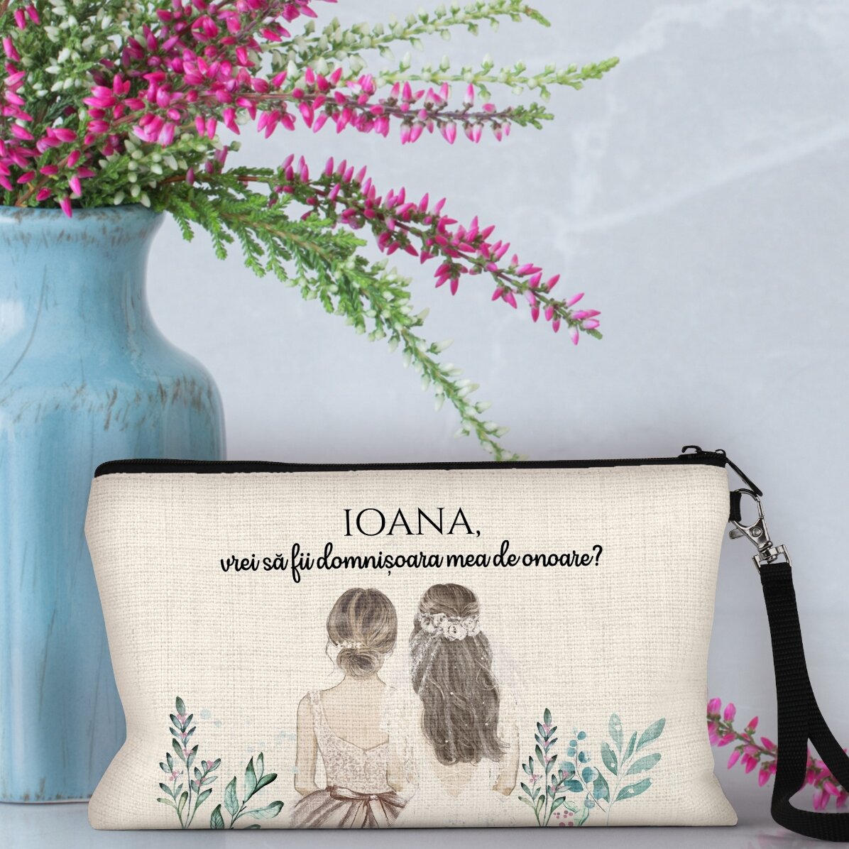 Trusă make-up personalizată cu text - Domnișoară de onoare