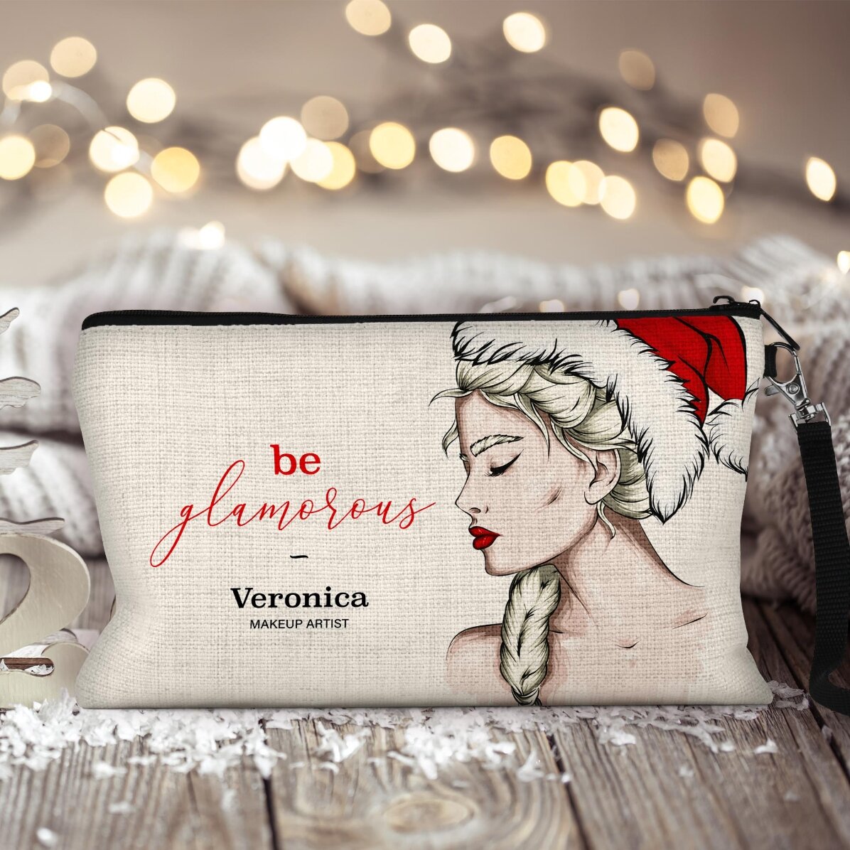 Trusă make-up personalizată cu text Glamorous Christmas