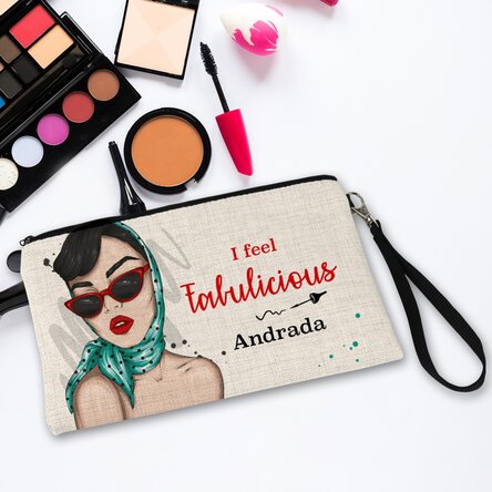 Trusă make-up personalizată cu text I feel Fabulicious