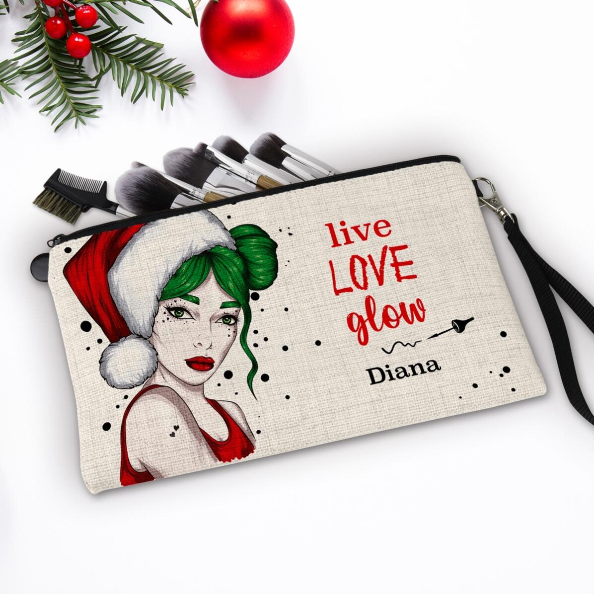 Trusă make-up personalizată cu text Live Love Glow