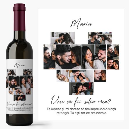 Vin personalizat cu 11 poze și mesaj - Vrei să fii soția mea?