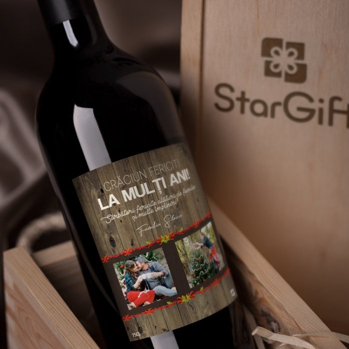 Vin personalizat cu 2 poze - model de Crăciun