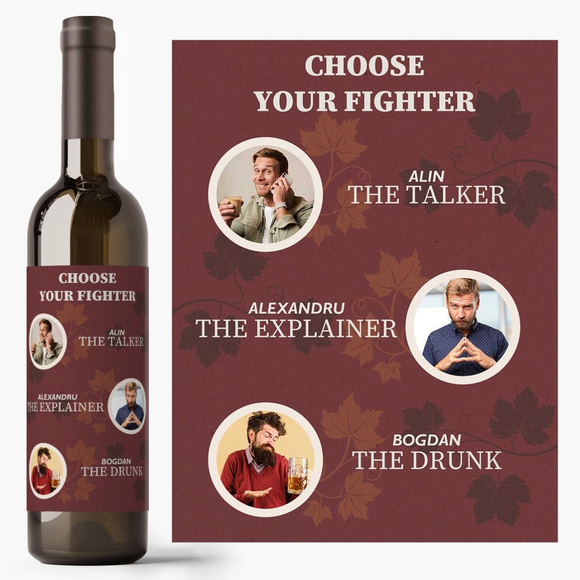 Vin personalizat cu 3 poze și text - Friendship Roles