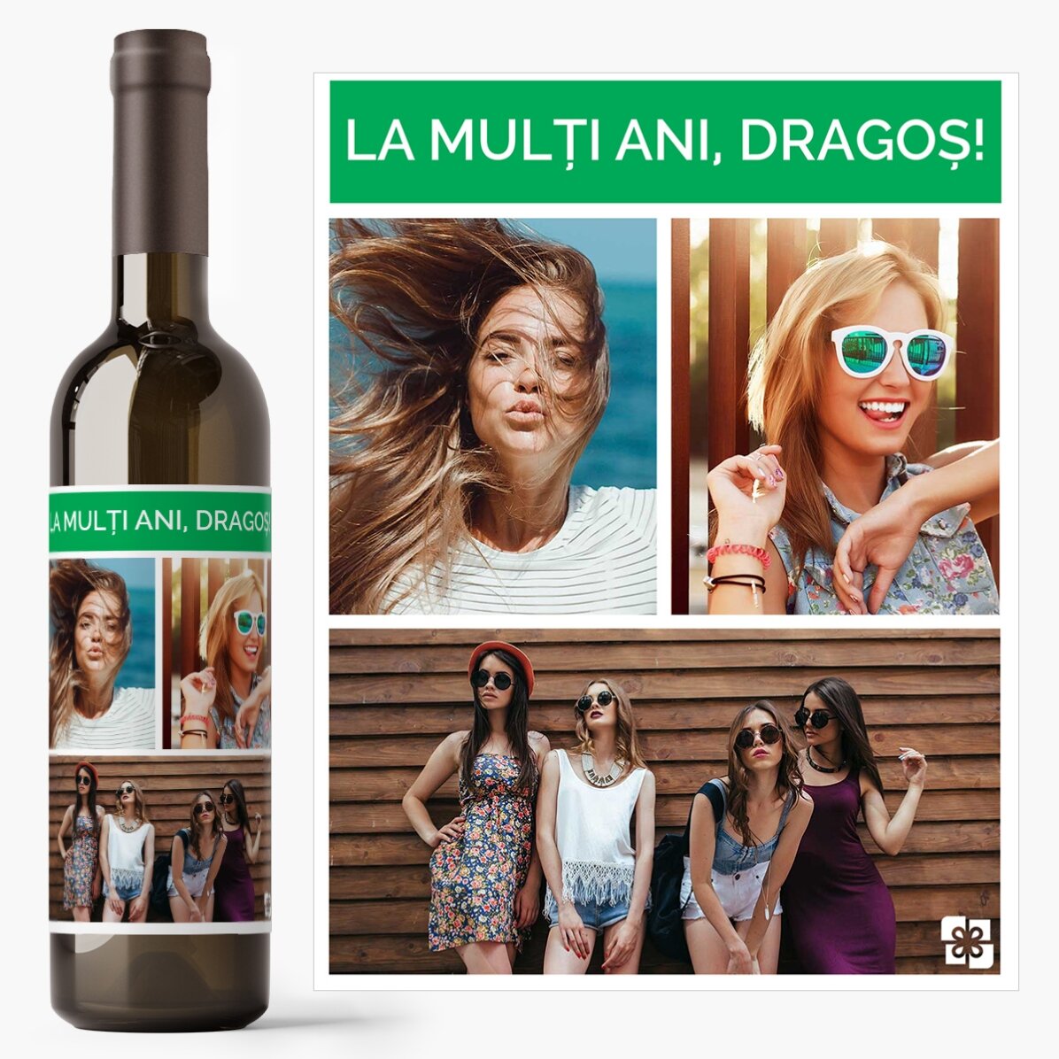 Vin personalizat cu 3 poze și text