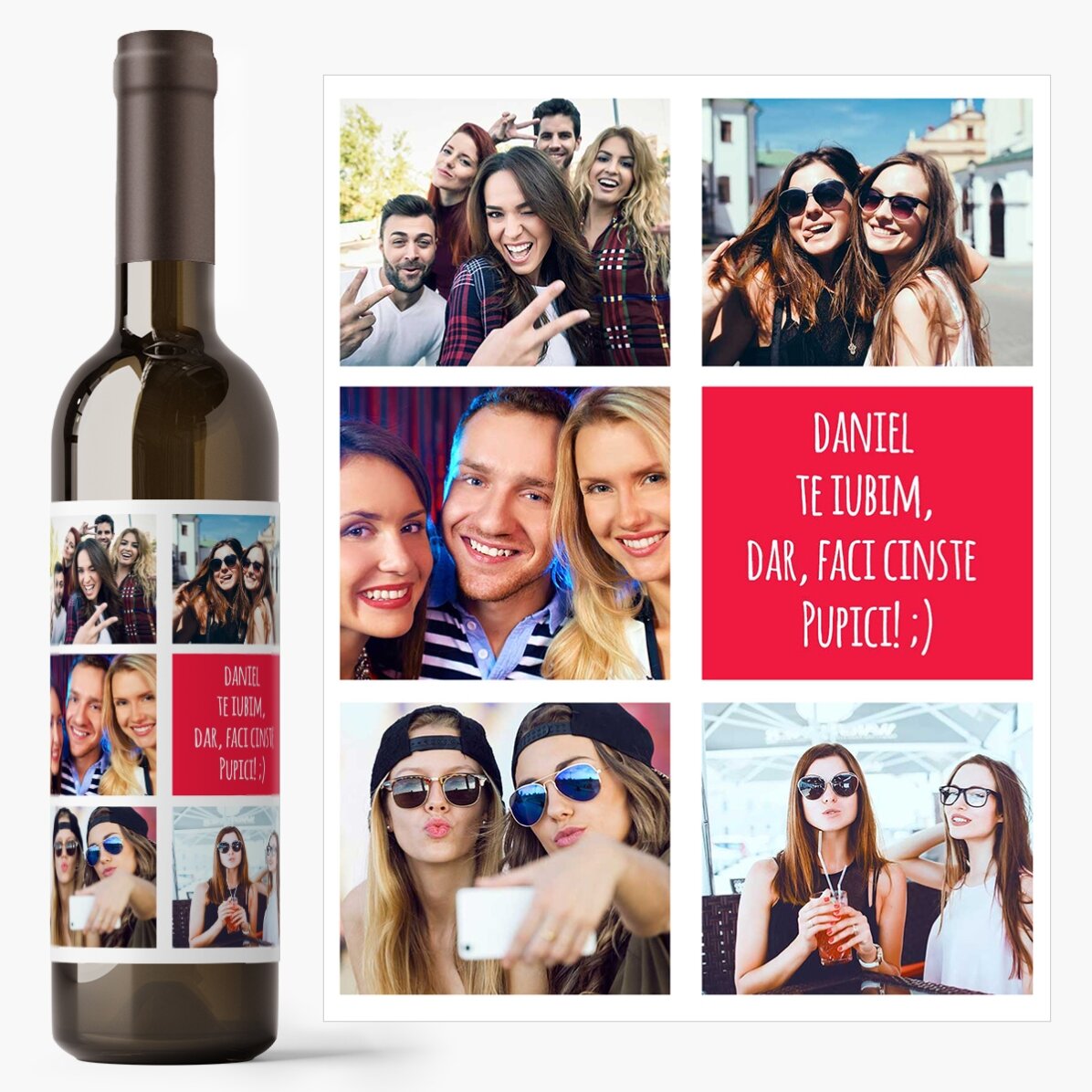 Vin personalizat cu 5 poze și text