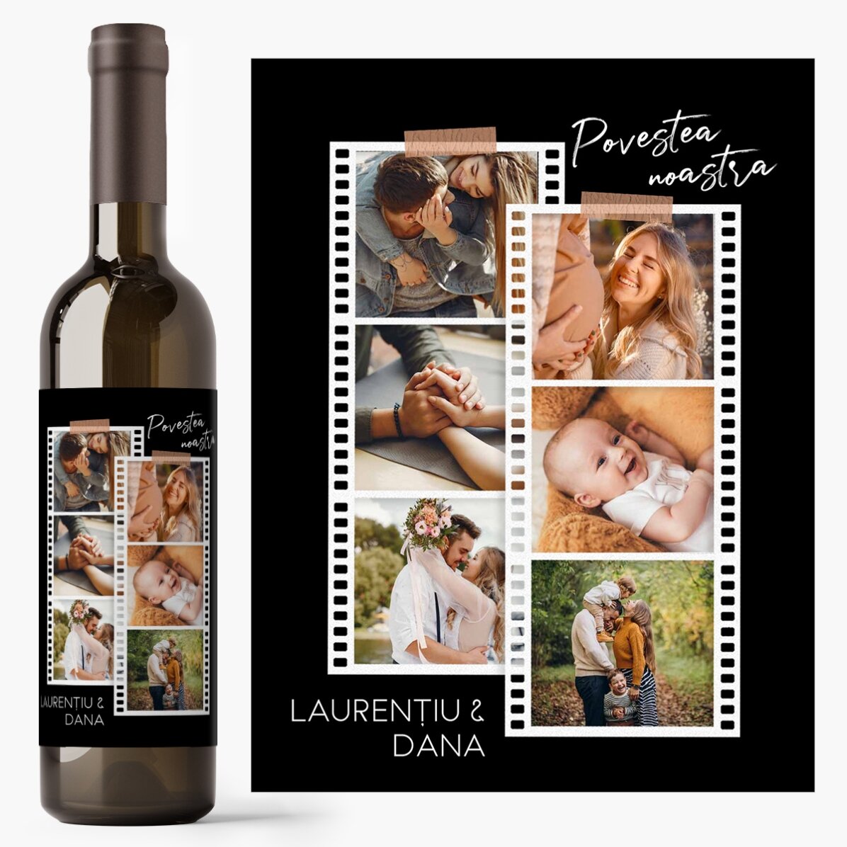 Vin personalizat cu 6 poze și mesaj - Poze pe film