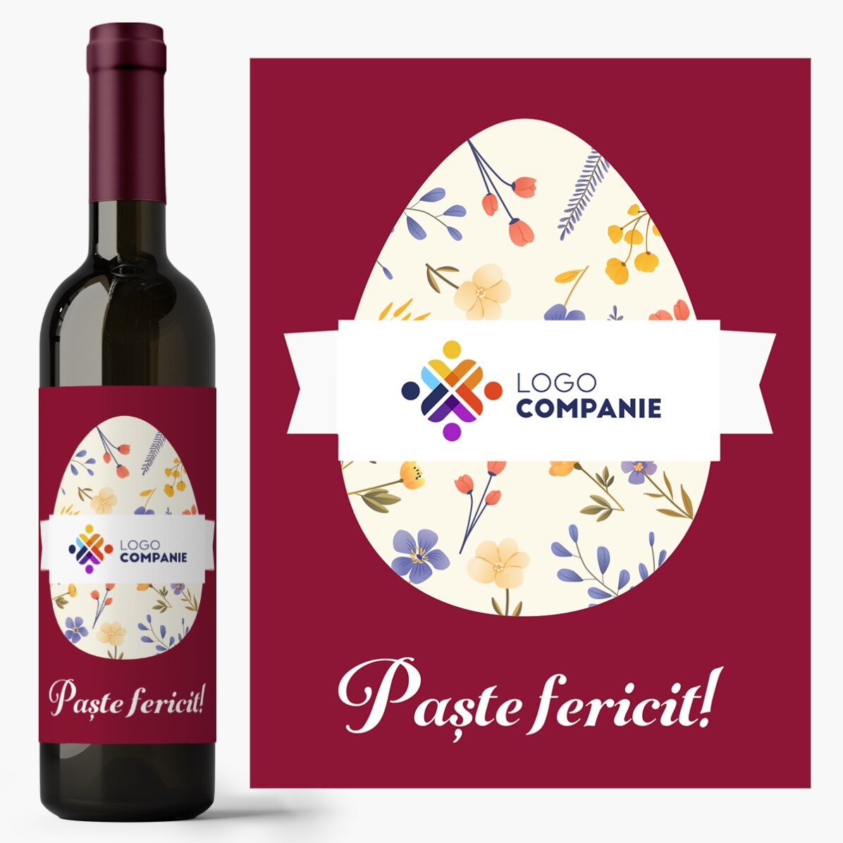 Vin personalizat cu logo și mesaj de Paște