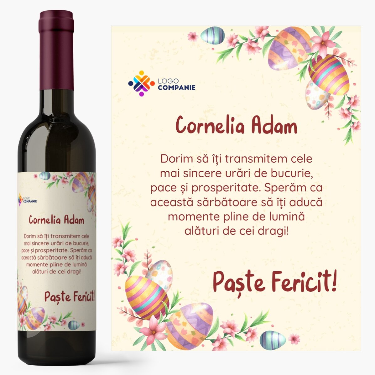 Vin personalizat cu logo și mesaj - Ouă de Paște
