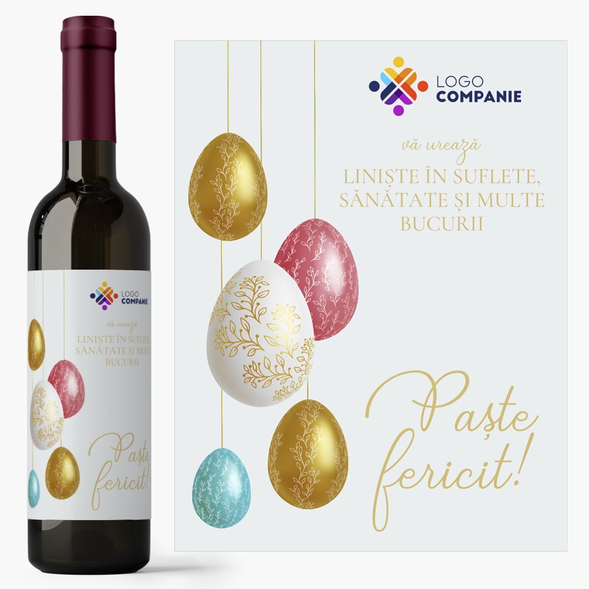 Vin personalizat cu logo și mesaj - Paște Fericit