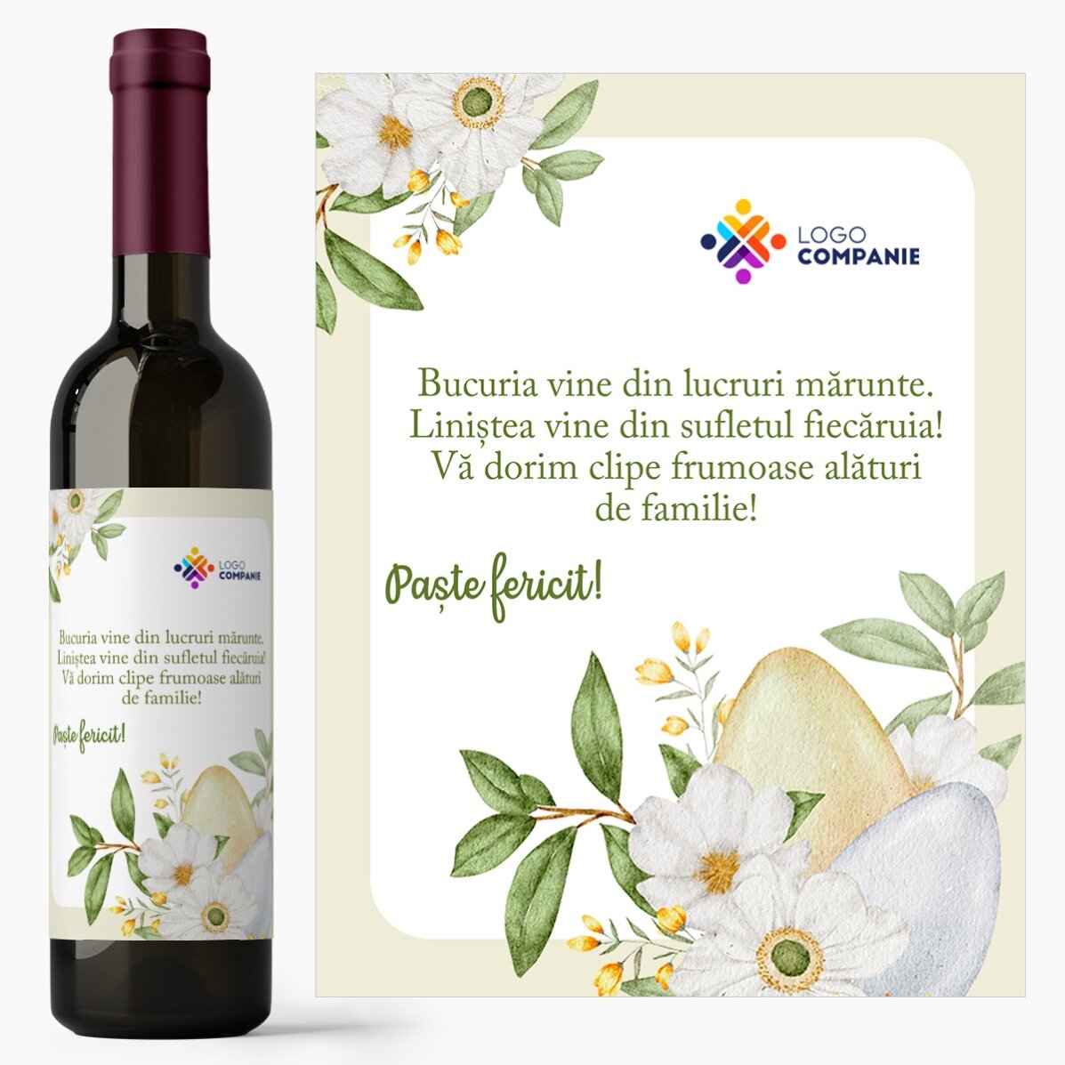 Vin personalizat cu logo și mesaj - Paște
