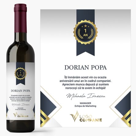 Vin personalizat cu logo și text - Apreciere angajați