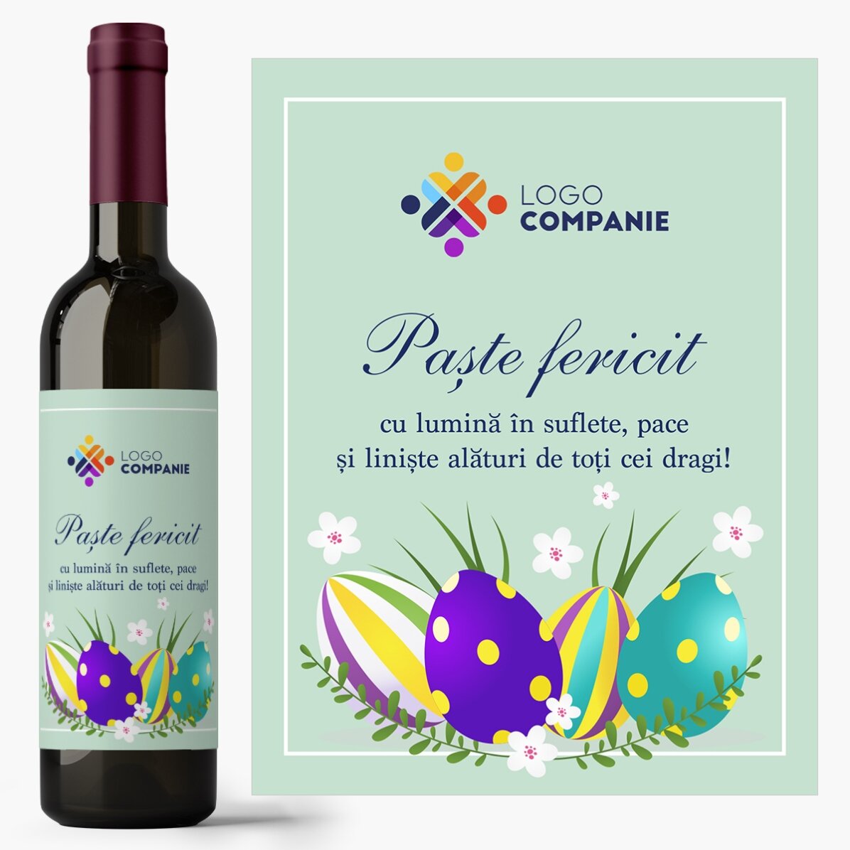 Vin personalizat cu logo și text - Paște fericit