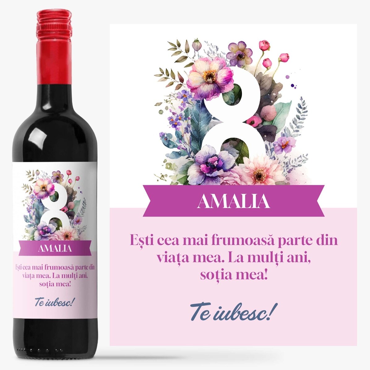 Vin personalizat cu mesaj - 8 Martie