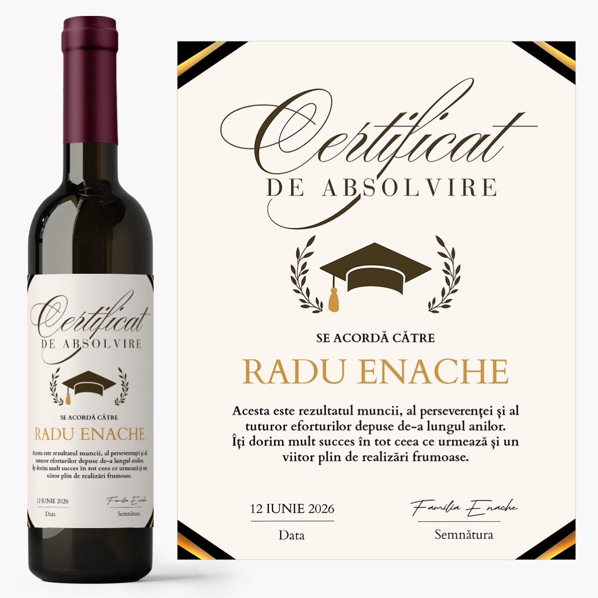 Vin personalizat cu mesaj - Certificat de absolvire