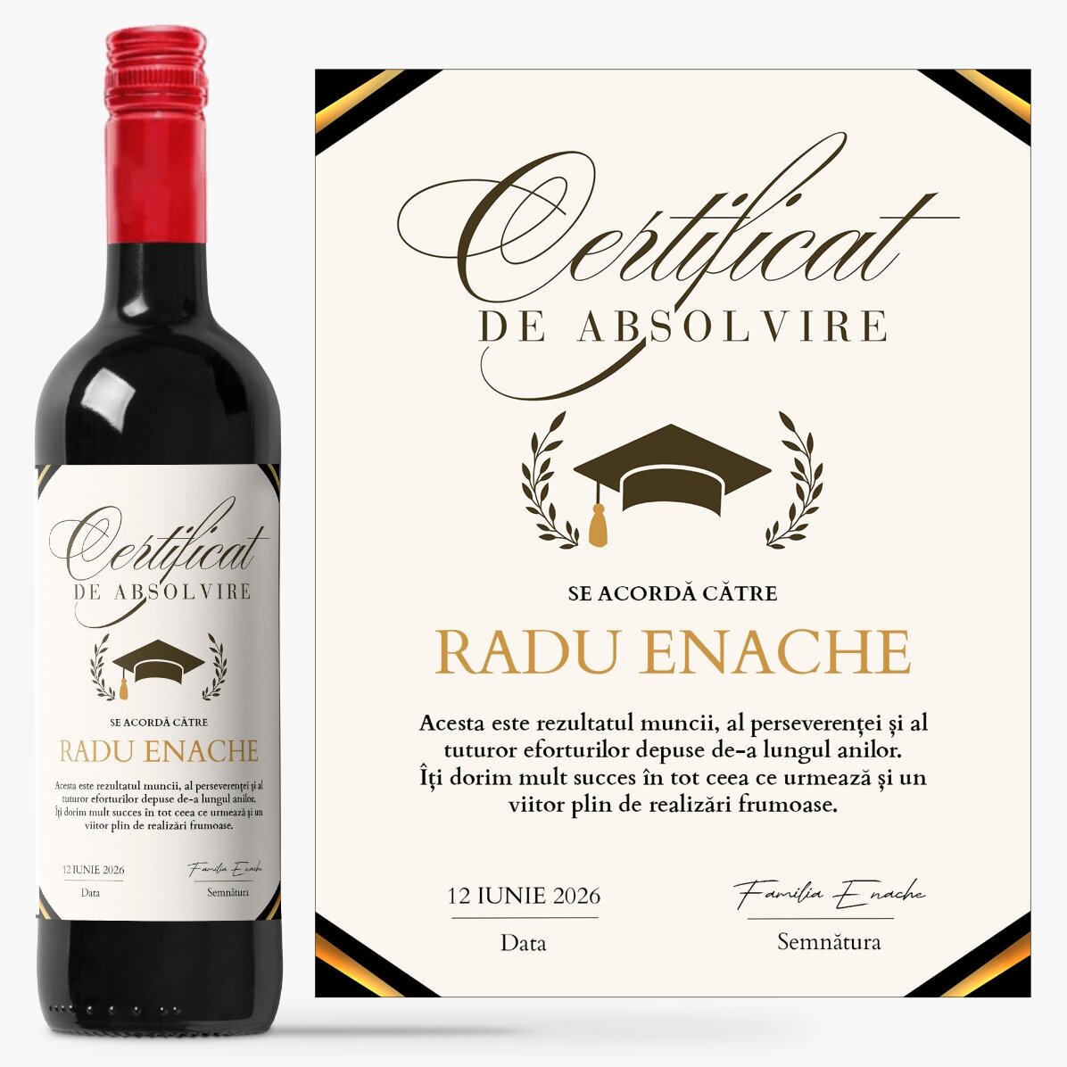 Vin personalizat cu mesaj - Certificat de absolvire