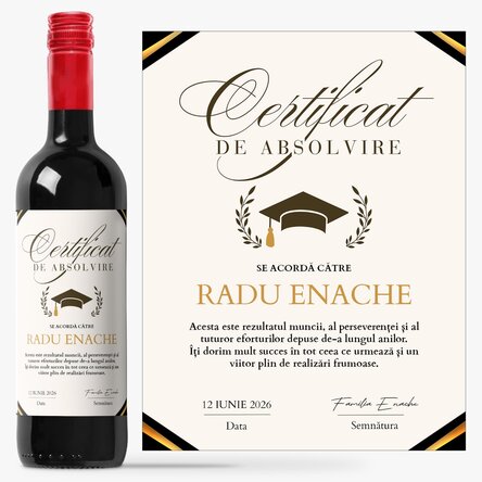 Vin personalizat cu mesaj - Certificat de absolvire