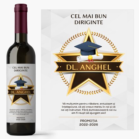 Vin personalizat cu mesaj de apreciere pentru profesori