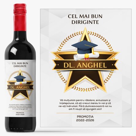 Vin personalizat cu mesaj de apreciere pentru profesori