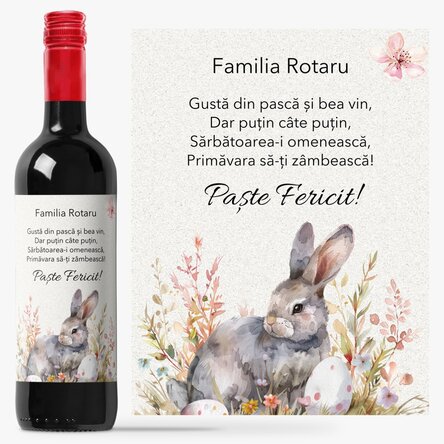 Vin personalizat cu mesaj de Paște - Cute Bunny