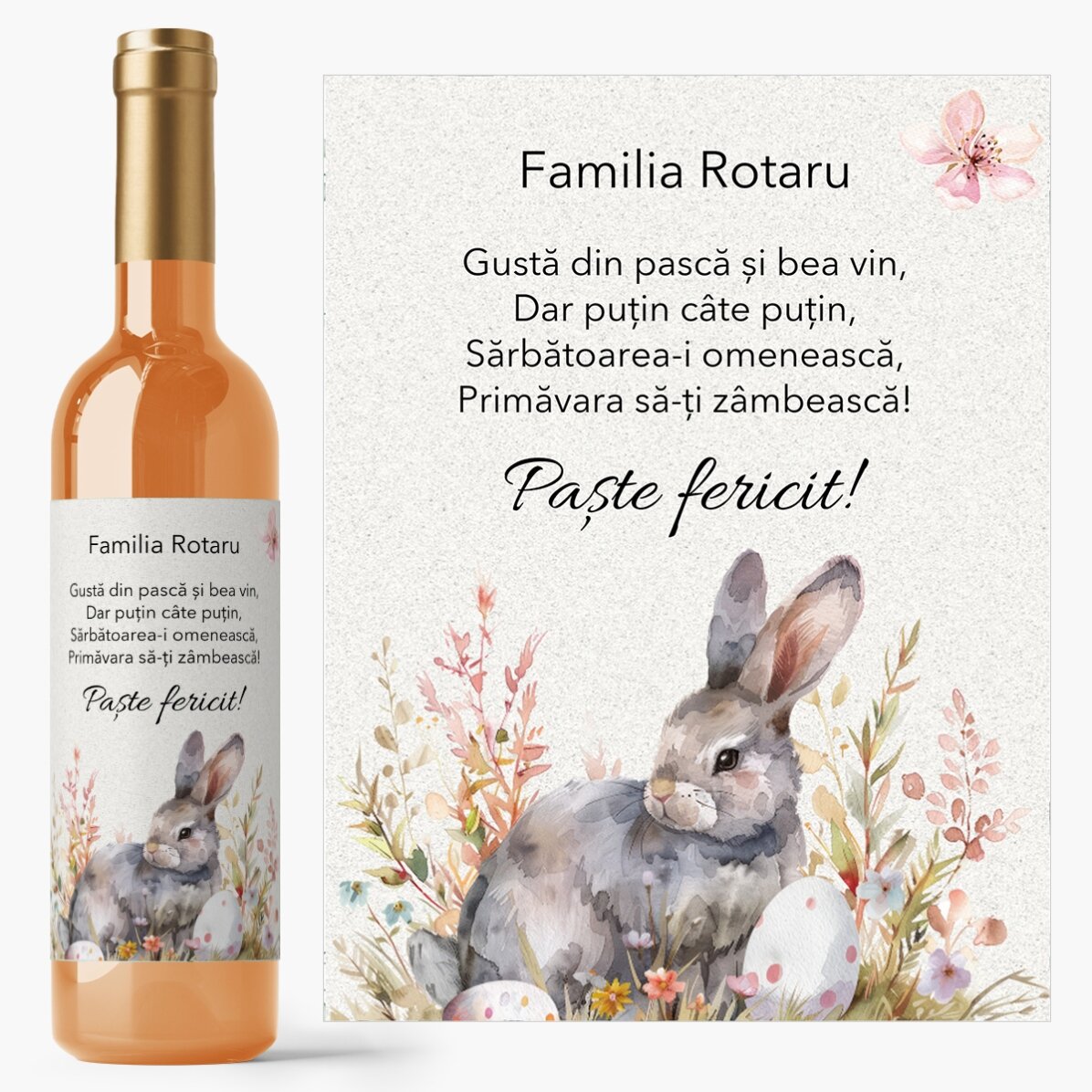 Vin personalizat cu mesaj de Paște - Cute Bunny