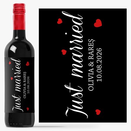 Vin personalizat cu mesaj - Just Married