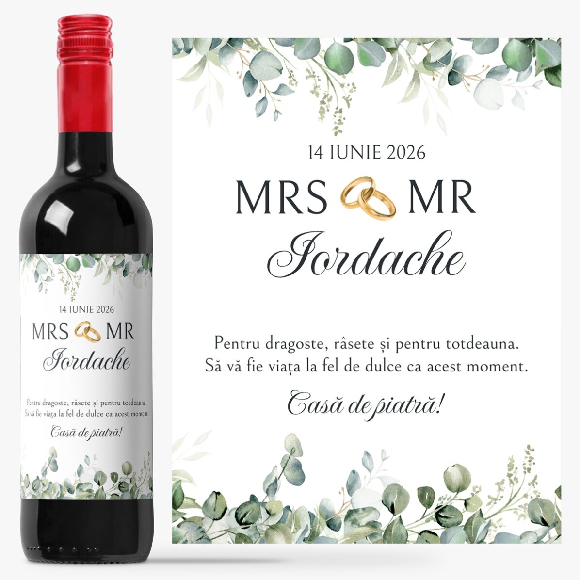 Vin personalizat cu mesaj - Mrs & Mr