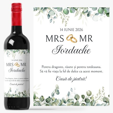 Vin personalizat cu mesaj - Mrs & Mr