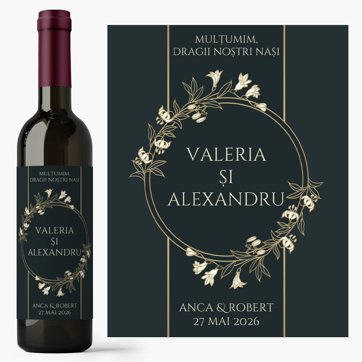 Vin personalizat cu mesaj - Pentru nași