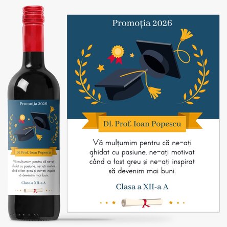 Vin personalizat cu mesaj pentru profesor - Mulțumim! 