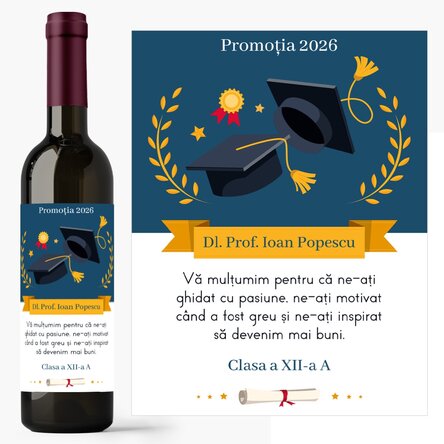 Vin personalizat cu mesaj pentru profesor - Mulțumim! 