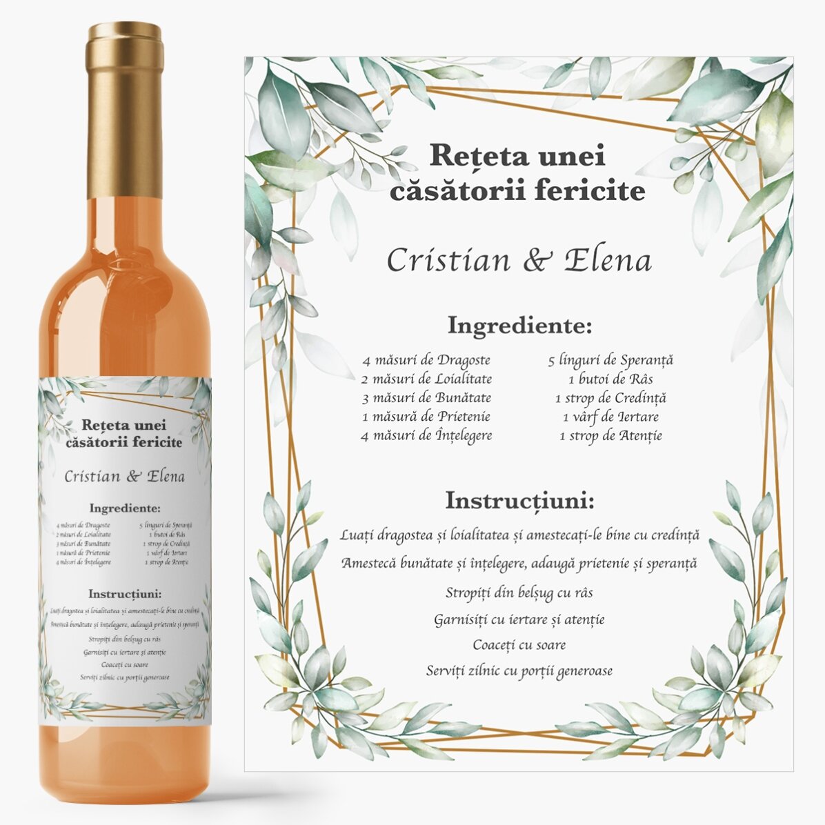 Vin personalizat cu mesaj - Rețeta unei căsătorii fericite