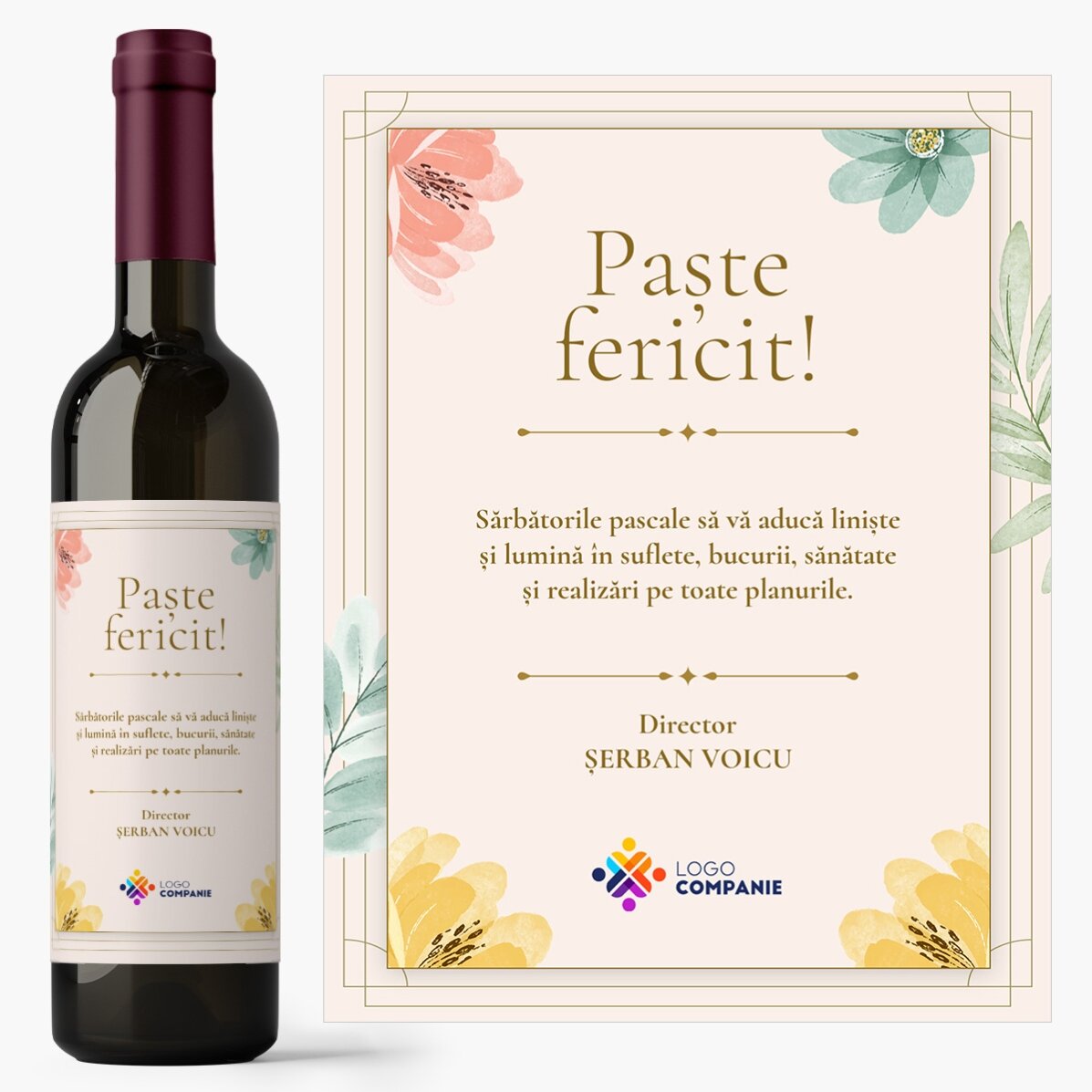 Vin personalizat cu mesaj și logo - Paște Fericit!
