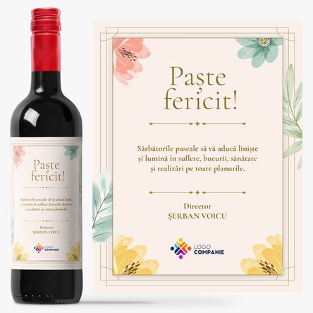 Vin personalizat cu mesaj și logo - Paște Fericit!