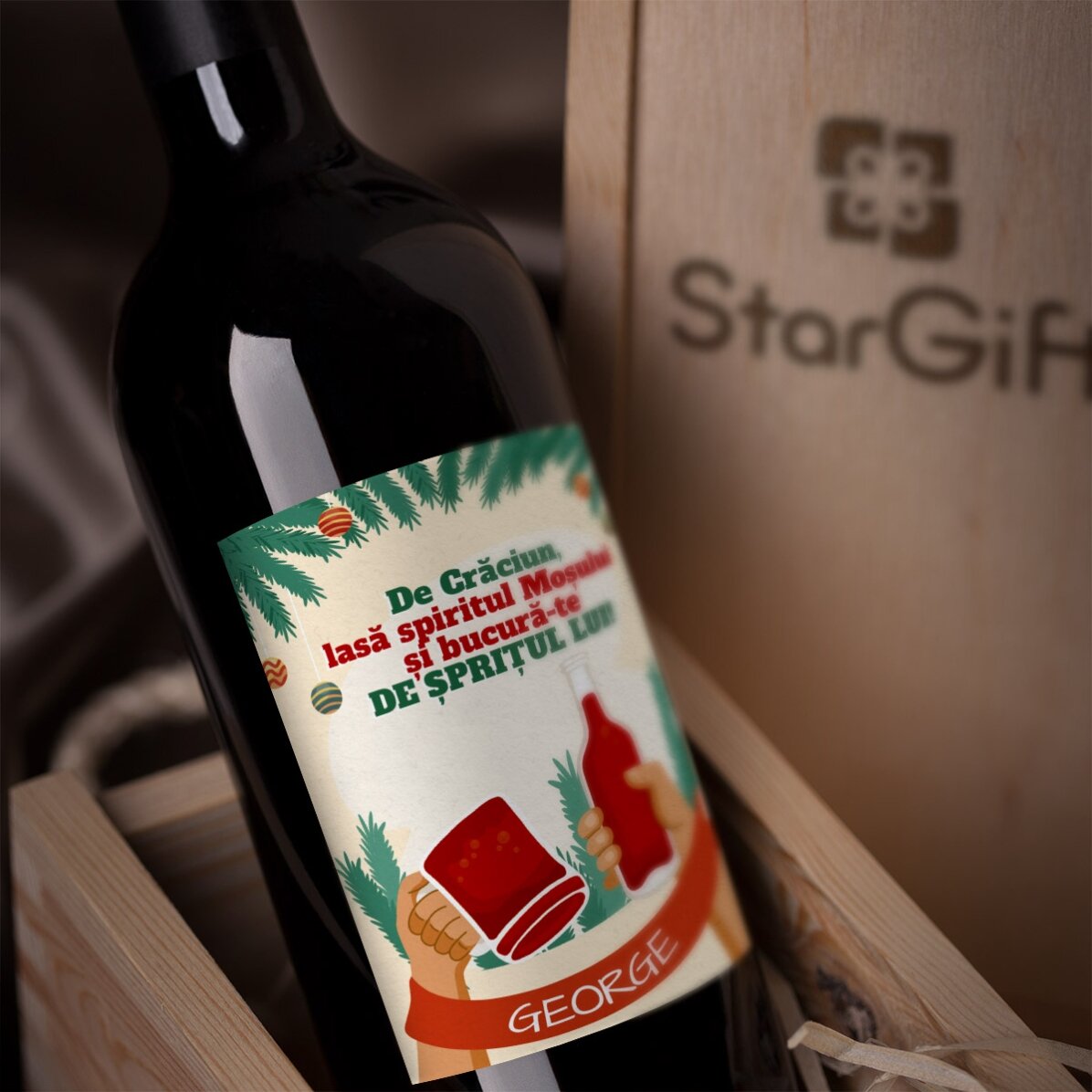 Vin personalizat cu mesaj - Spiritul Moșului