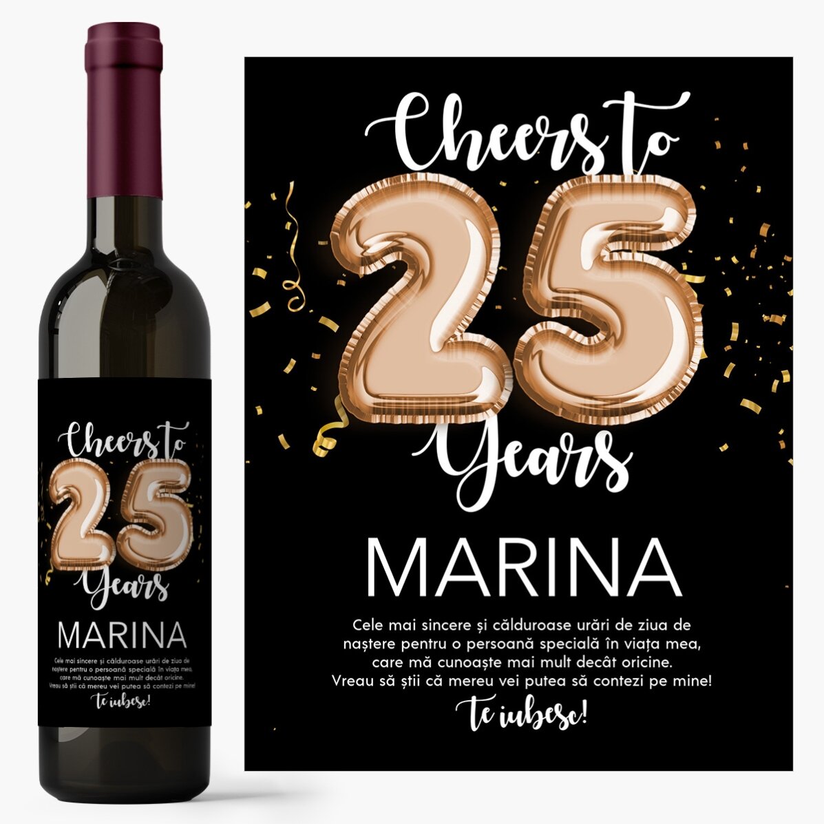 Vin personalizat cu număr, nume și mesaj - Cheers to