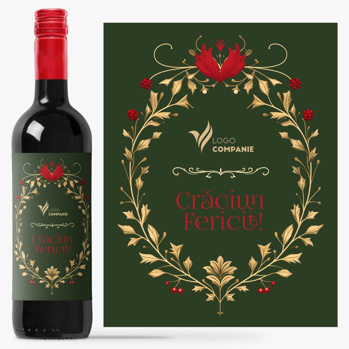 Vin personalizat cu text și logo - Crăciun Fericit!